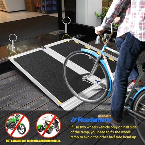 Ruedamann Wheelchair Ramp, Wider Design Threshold Ramp, Portable and Foldable Design, 600 Pound Capacity, Non-Skid Surface, for Home, Steps, Stairs, Doorways (5FT, Pack of 1)