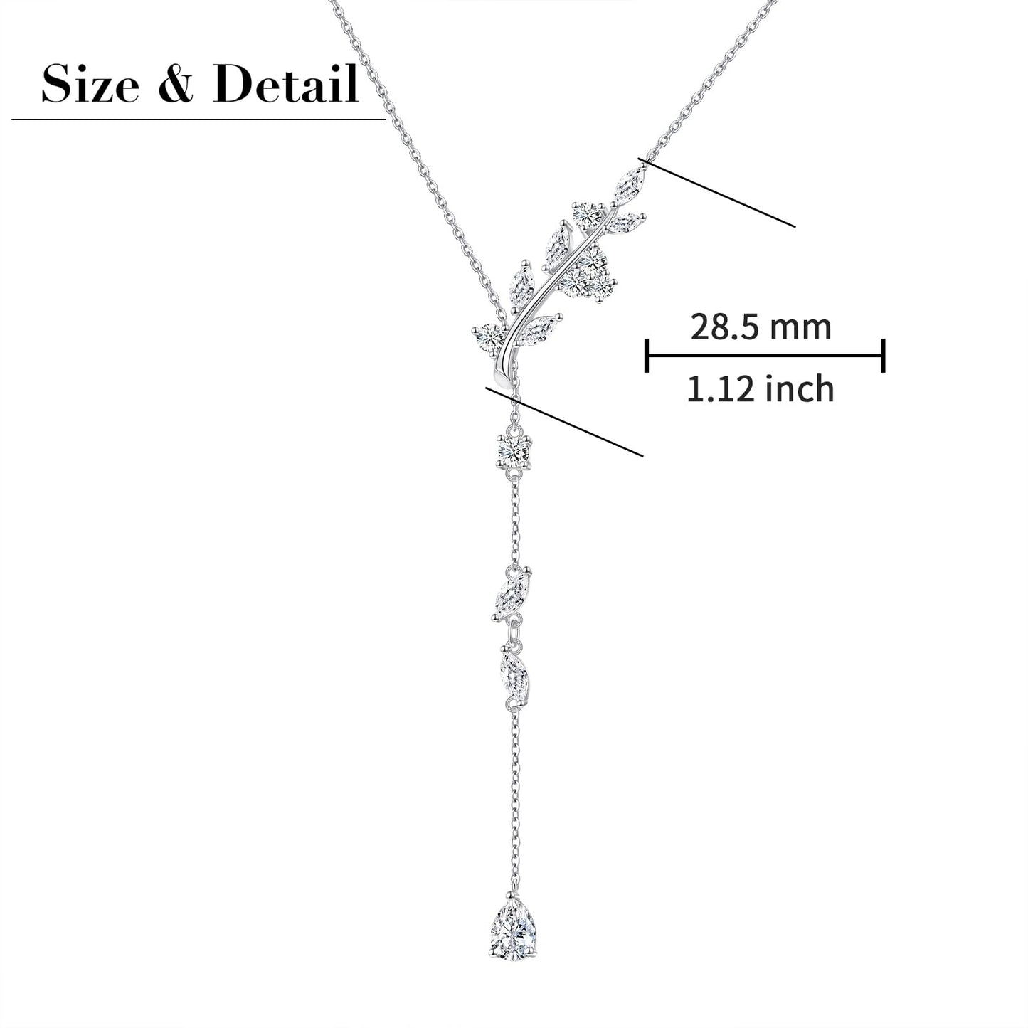 DAOCHONG Leaf Necklace Sterling Silver Leaf Pendant Long Chain Jewelry for Women and Lady Wedding Jewelry Cubic Zirconia Wedding Bridal Necklace for Brides Bridesmaid Gift