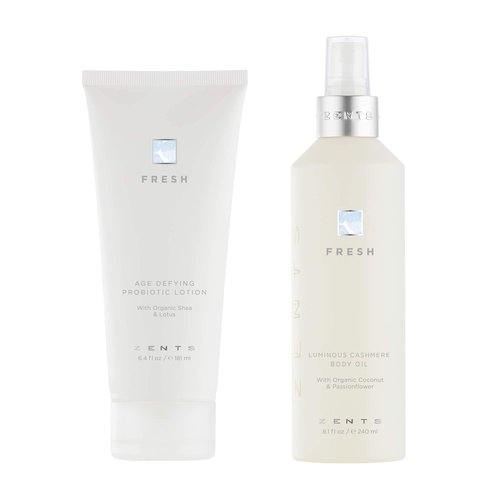ZENTS Body Lotion and Cashmere Oil Set (Fresh), Anti-Aging Probiotic Lotion, Soften and Moisturize Skin with Organic Coconut Oil, Moisturize and Nourish Dry Skin, Powerful Healing Duo