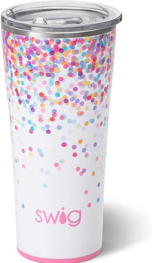 Swig Life 22oz Insulated Tumbler, Travel Coffee Tumbler with Lid, Cup Holder Friendly Travel Coffee Mug, Stainless Steel (Confetti)