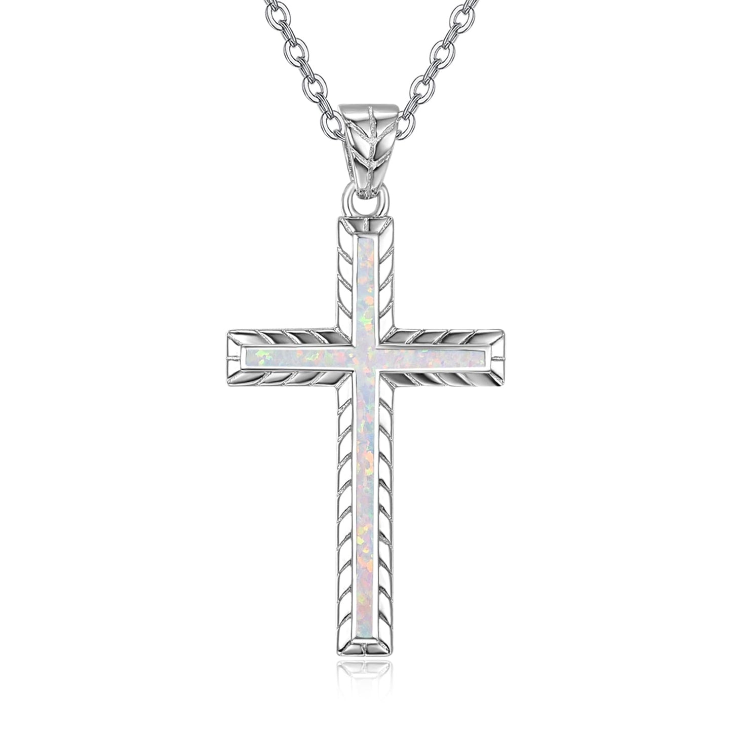 Dreamboat Sterling Silver Cross Necklace for Womens Cross Pendant Faith Christian Jewelry White Opal Necklace Confirmation Religious Gifts
