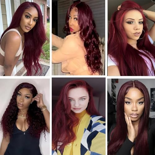 Brazilian Human Hair Bundles 26 28 30 Inch Burgundy 99J Straight Bundles Human Hair 100% Unprocessed 10A Quick Weave for Black Women Soft Sewn In with Double Weft