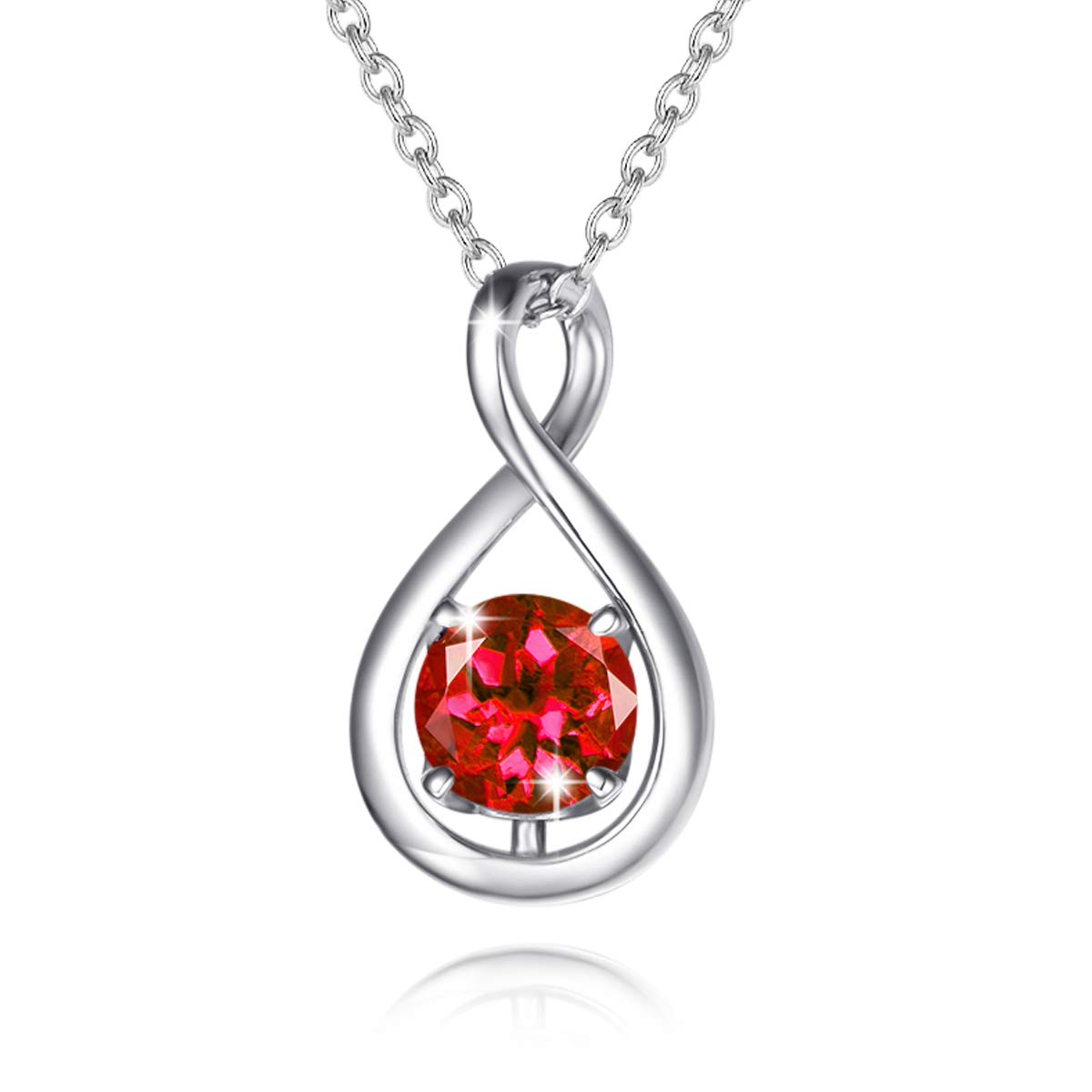 FANCIME Ruby Necklace July Birthstone for Women 925 Sterling Silver Dainty Infinity Link Pendant Red Gemstone Fine Jewelry Birthday Anniversary Mothers Day Gifts for Women Her