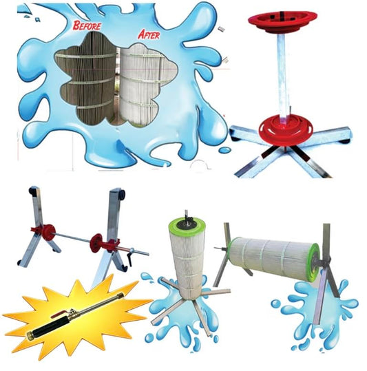 SpinDoc Pro Filter cleaning stand made in USA cleaner for 2, 3, 4 or 6 Inch swimming pool cartridges tornado spinner action maintenance pump equipment above in ground solar cover salt systems chlorine