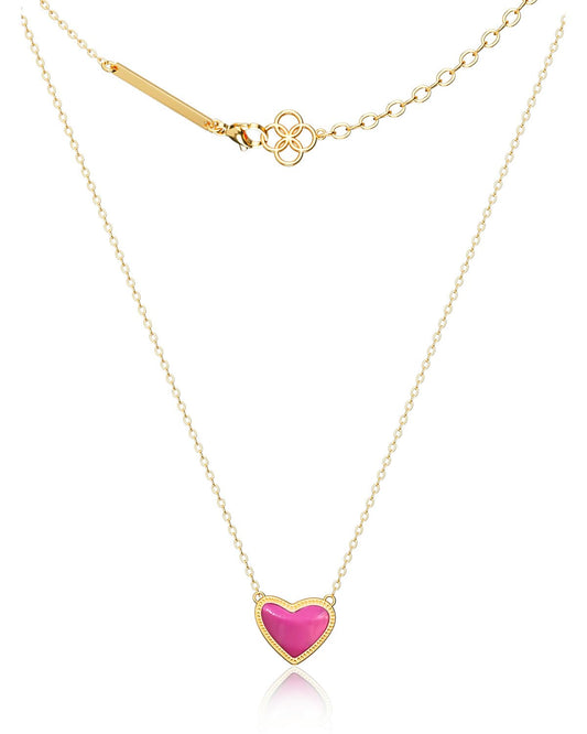 AICase 18K Gold Plated Heart Pendant Necklace for Women,Fashion Dainty Simple Adjustable Length Jewelry,Anniversary Birthday Gifts for Women/MoM/Sister/Friends/Her/Wife/Grandma/Coworker_Hot Pink