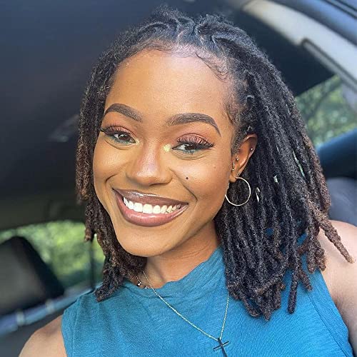 6 Inch 0.4cm Thickness Dreadlock Extensions Human Hair 60 Strands Locs Extensions Real Human Hair, Natural Black for Women Men Kids Full Handmade Permanent Locs Can Be Dyed and Bleached
