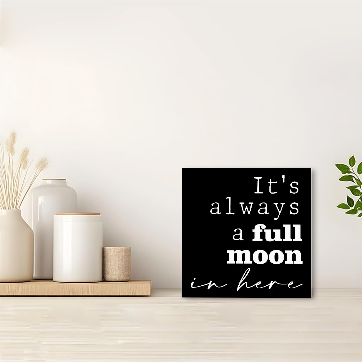 Funny Black Wood Sign - 'It's Always a Full Moon in Here' - Wooden Block Sign for Shelf, Toilet, Tabletop, Desk Decor, Farmhouse Bathroom