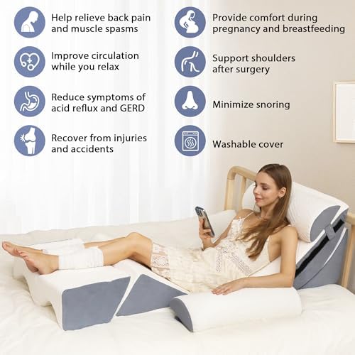 6PCS Orthopedic Wedge Pillow Set for Surgery Recovery & Acid Reflux – 30D High-Density Foam Bed Support for Back, Legs, and Knees – Adjustable Modular Body Positioning System with Breathable Covers