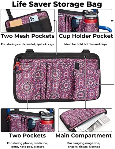 JOYTUTUS Walker Side Bag, Wheelchair Armrest Storage Pouch with Cup Holder, Wheelchair Accessories for Seniors, Walker Bag Cup Holder for Walker, Rollator, Electric Scooter or Wheelchair Red