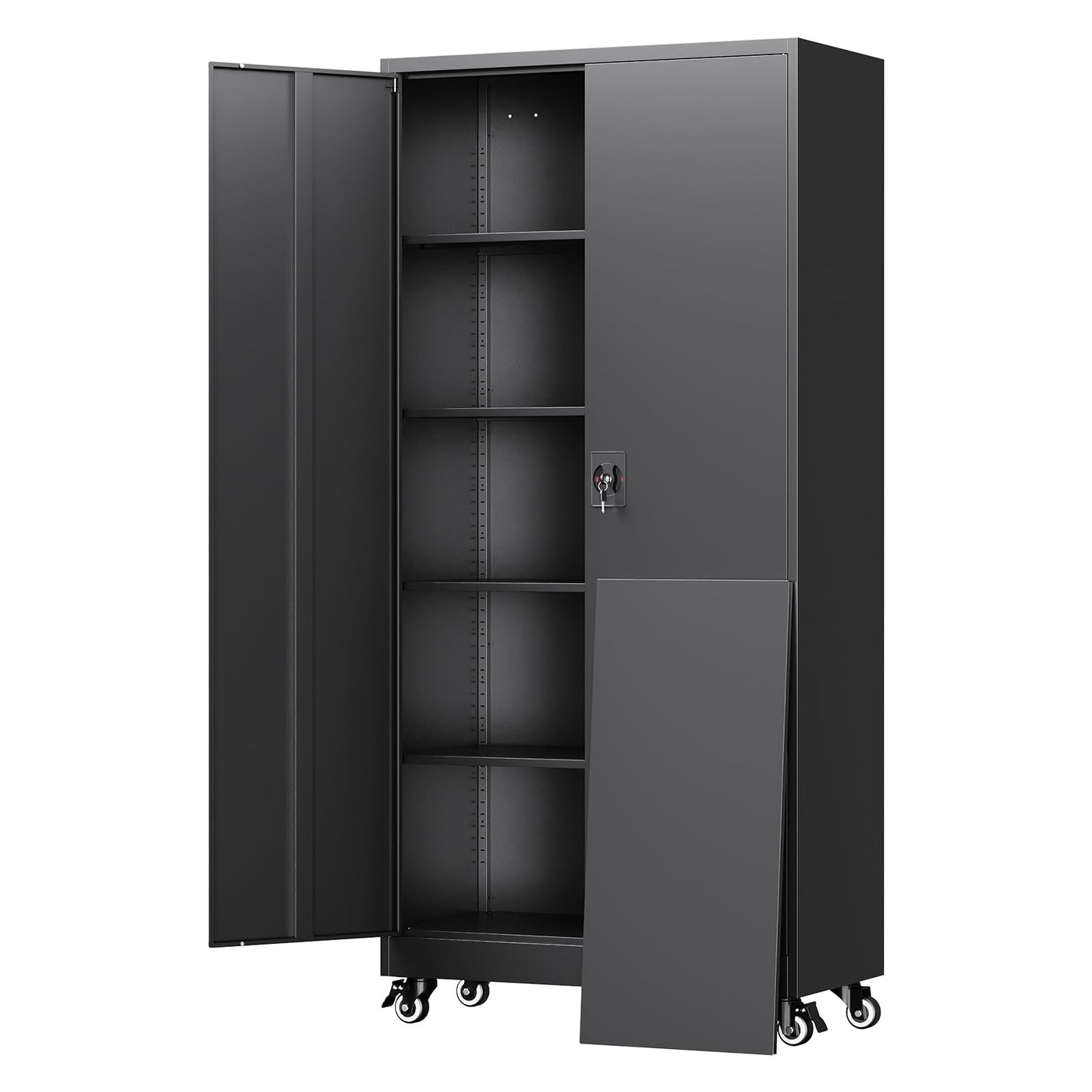 Yizosh Metal Garage Storage Cabinet with Locking Doors and Adjustable Shelves,- 75" Rolling Steel Tool Cabinet for Home Office,Garage,Warehouse