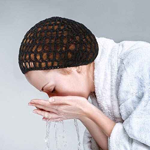 Geyoga 4 Pieces Mesh Crochet Hair Net Rayon Knit Snood Hat Thick Short Women Hairnet Snoods Cover Ornament for Sleeping (Black)