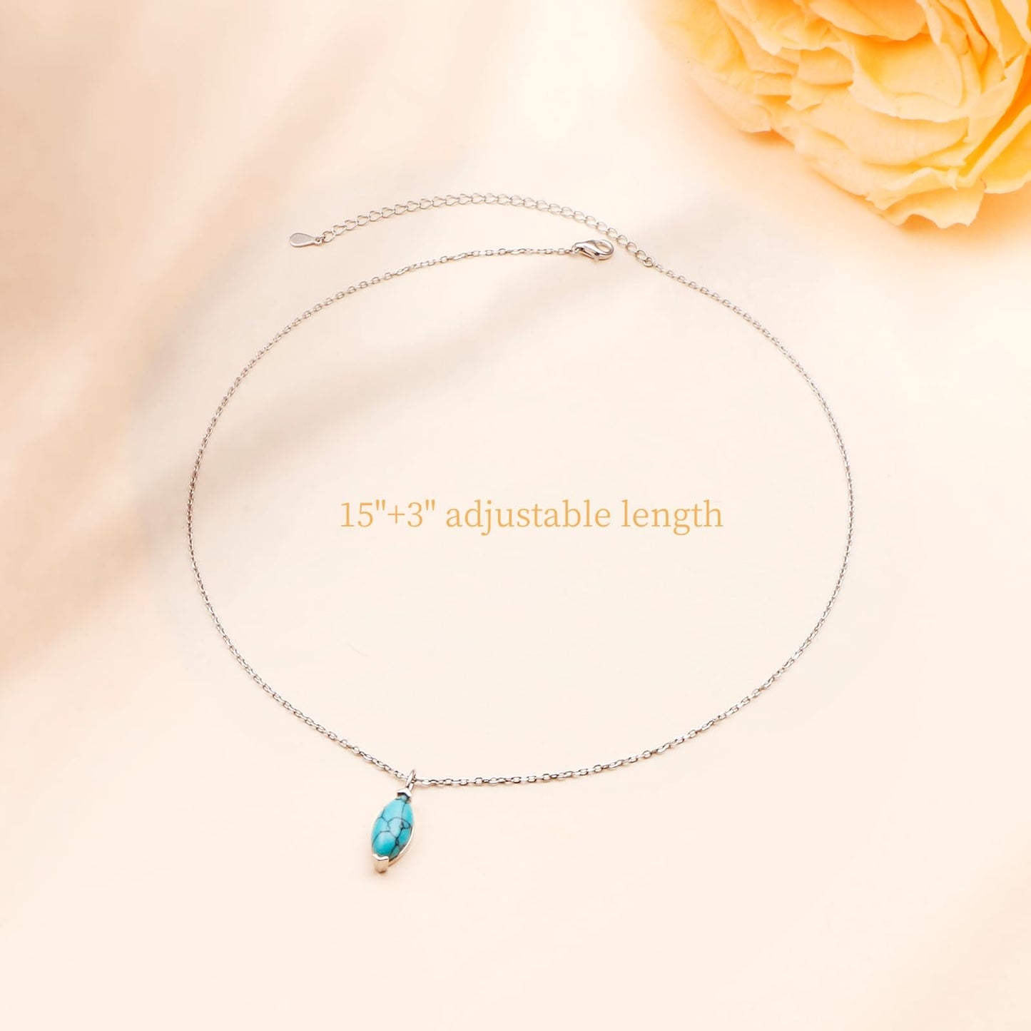 FLYOW Dainty Marquise Necklace 925 Sterling Silver Solitaire Turquoise Pendant Jewelry for Women Birthday Gifts (Turquoise Marquise)