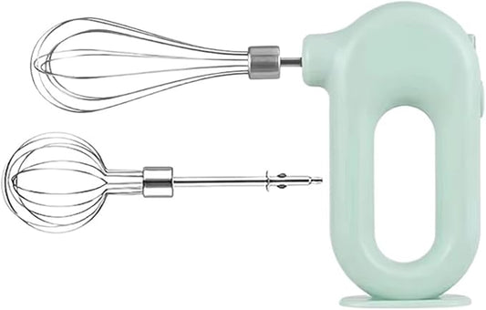 Portable Handheld Mixer, USB Electric Blender with 2 Mixing Heads - Wireless Rechargeable Food Mixer, Dough Stirrer, Eggbeater & Whisk for Kitchen, Baking, Cooking(Green)