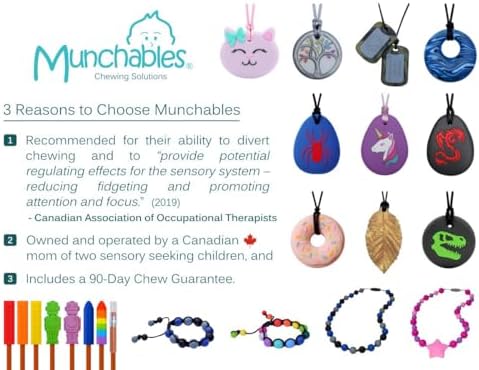 Munchables Tear Drop Chew Necklace - Sensory Chewable Jewelry (Wavy Charcoal)