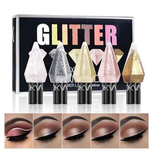 5 Pcs Liquid Eyeshadow Glitter Eyeliner Diamond Colorful Set with Shimmer and Waterproof Eye Shadow for Gift Eye Glitter Makeup (Type A)