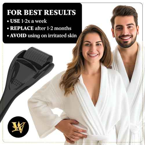 Derma Roller for Skin, Hair & Beard ? Women and Men Titanium Microneedling Roller for Face & Scalp, Safe & Easy to Use - Jet Black