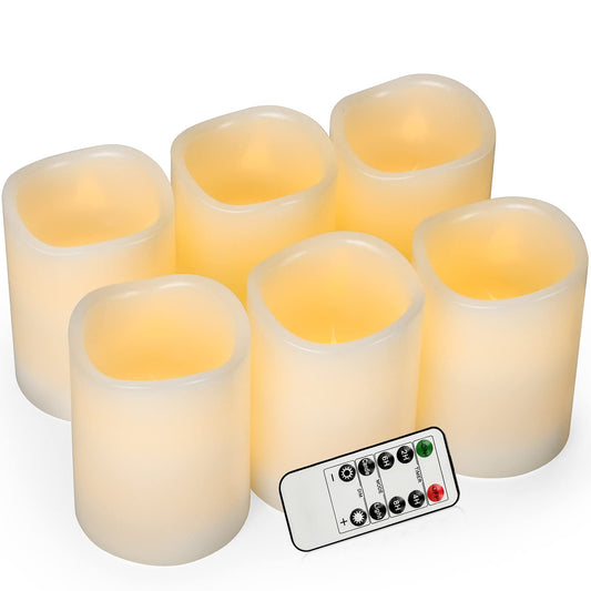AKU TONPA Flameless Candles Battery Operated Pillar Real Wax Flickering Electric LED Candle Gift Sets with Remote Control Cycling 24 Hours Timer, Pack of 6 (3" D x 4" H, Ivory)