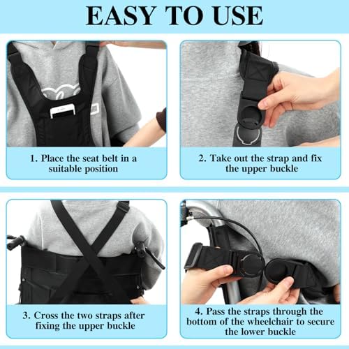 Wheelchair Seat Belt for Adults Wheelchair Chest Harness Safety Strap Seatbelt for Elderly and Disabled Torso Support Vest Restraint Adjustable Straps Prevent Sliding(Black)