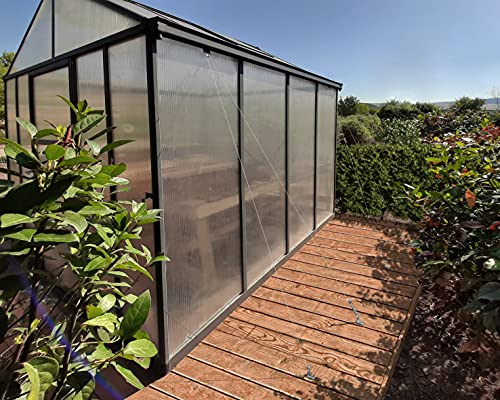 Palram - Canopia Glory 8 Ft. x 8 Ft. Greenhouse Kit with 4 Heavy Duty ShelvesHobby DIY Walk In Green House Heavy Duty Polycarbonate with Aluminium Frame, with Lockable Door and Vent for Garden (Gray)