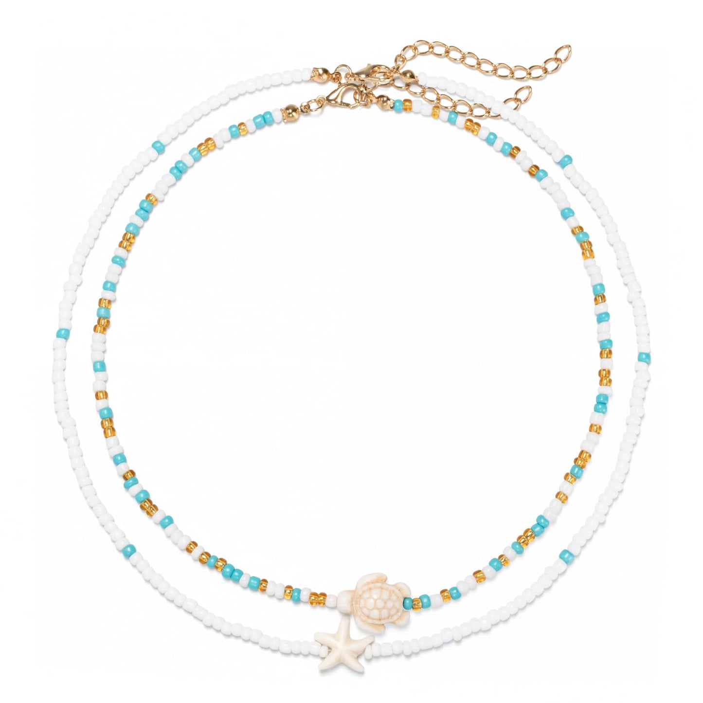 Lameybrt Cowrie Shell Surfer Necklaces, Hawaiian Beach Handmade Choker Set for Women, White Rice Bead with Black Accents, Bohemian Summer Seashell Choker 2 Piece Set, Perfect for Summer Beach Vacation, Birthday, Mother’s Day & Holiday Gifts (Shell 27)