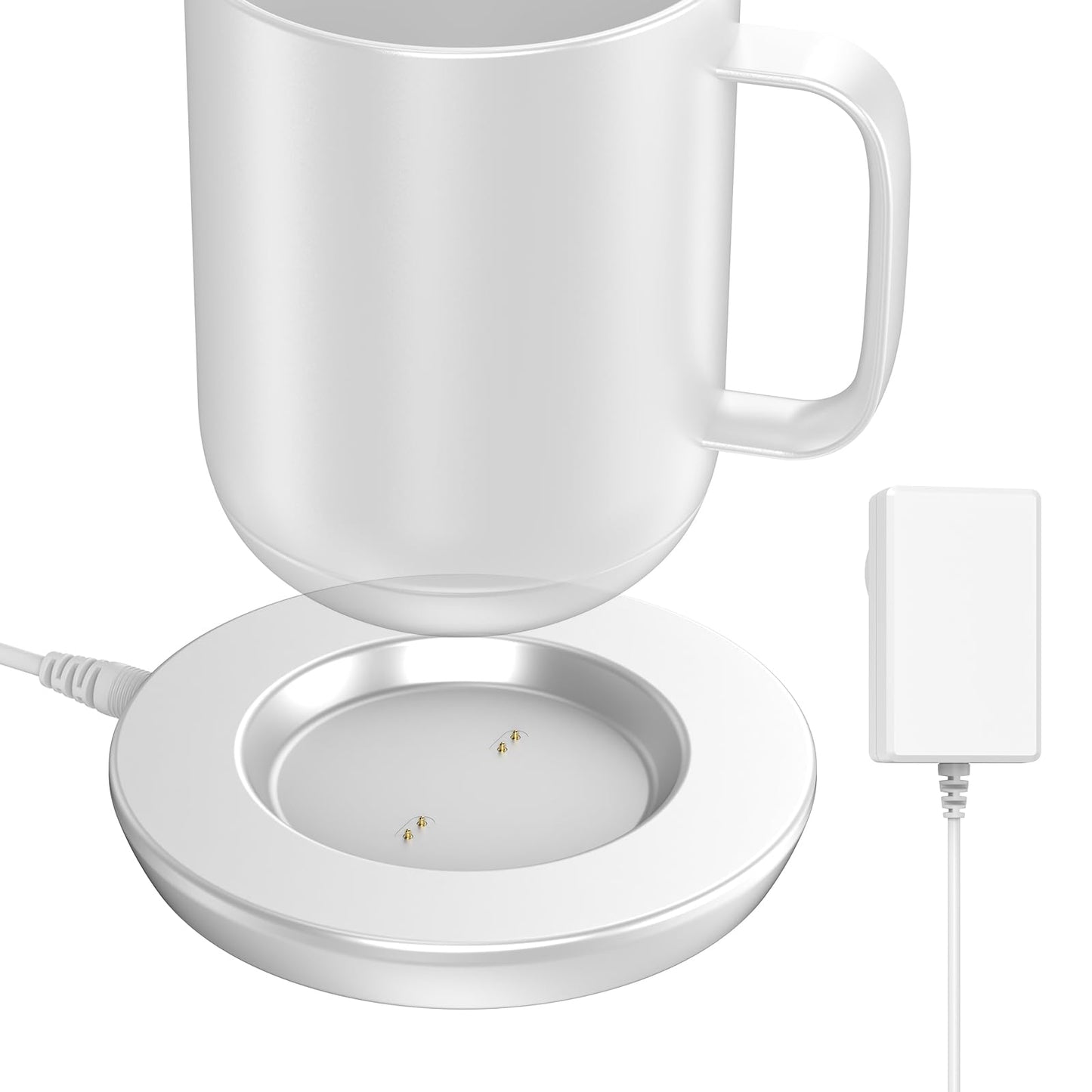 Underhub Charging Coaster 2 Compatible with Embo Temperature Control Smart Mug 2 and 1 - Mug Power Cord - Charger Dock Base for Wireless Warmer Cup Accessories (Silver White)