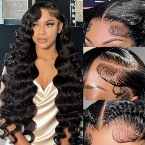 30 Inch 13x6 Loose Wave Lace Front Wigs Human Hair 220% Density HD Transparent Lace Frontal Wigs Human Hair Loose Deep Wave Wigs Pre Plucked with Baby Hair for Women