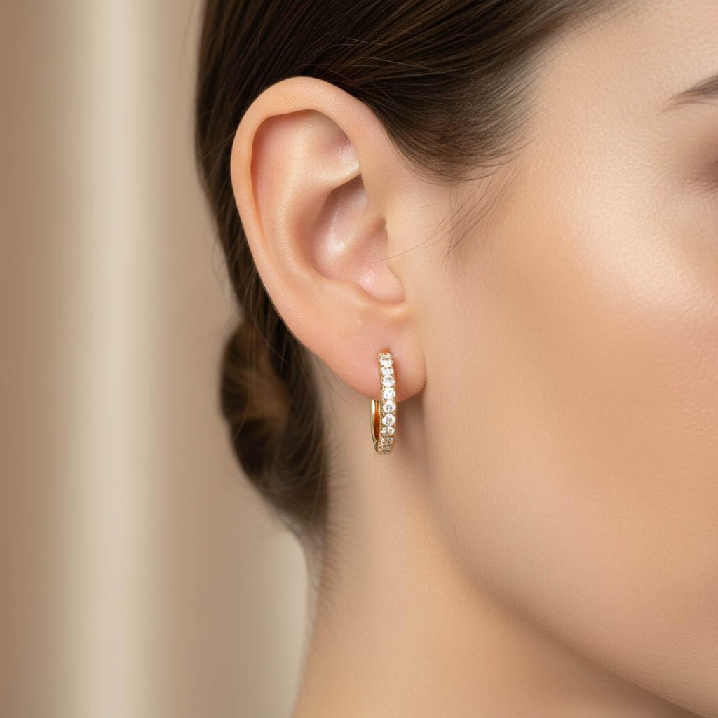 Huggie Hoop Earrings For Women, 1/4 Carat Round Shape Lab Grown Diamond Wedding Bridal Hoop Earrings In 14K Solid Yellow Gold Jewelry for Her (0.25 Cttw)