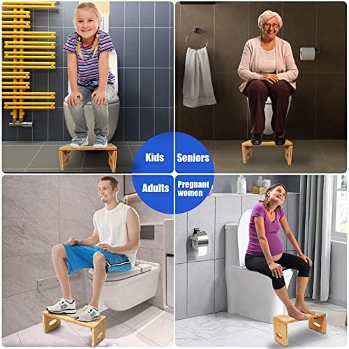 Toilet Stool,7 Inches H Foldable Bamboo Squat Poop Stool for Children Adults Seniors,Easy to Use,Sturdy Potty Stool for Bathroom Toilet.