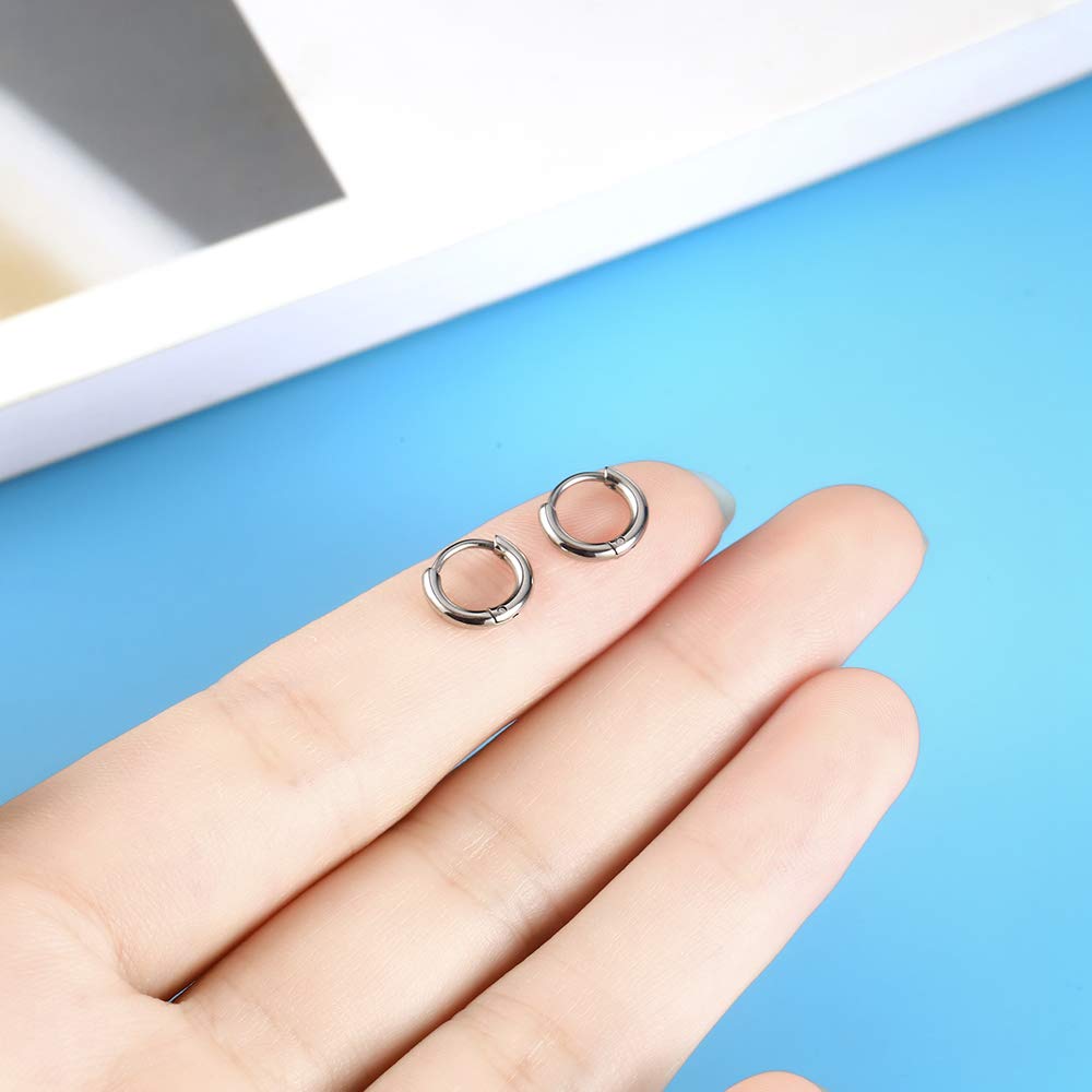 316L Surgical Stainless Steel Huggie Hoop Earrings 6mm Silver Hypoallergenic Earrings Hoop Cartilage Helix Lobes Hinged Sleeper Earrings For Men Women (A09:6mm Silver(THK 1.5mm))
