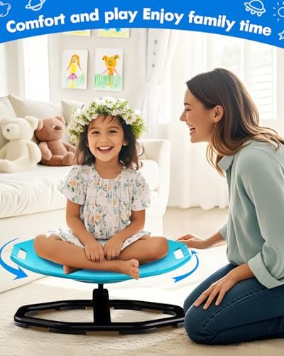 Sensory Spinning Chair with Safety Handles for Autistic Kids, Sensory Toys for Kid with ADHD Autism, Sensory Swivel Chair Sit and Spin Training Body Coordination Autism Christmas Toys for Kid - Blue