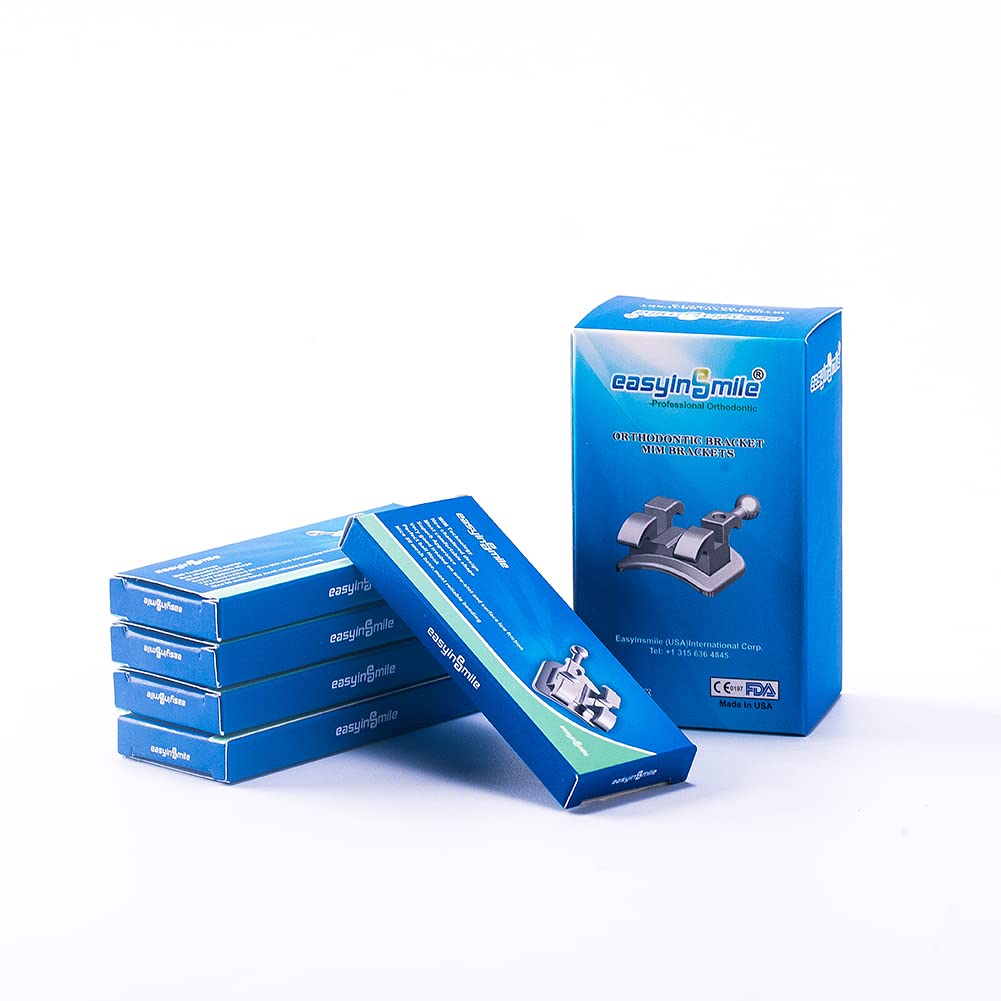 SNAWOP Dental Orthodontic Brackets Mini Metal Tooth Braces Roth/MBT(5 Packs MBT 022 3-4-5 with Hooks)