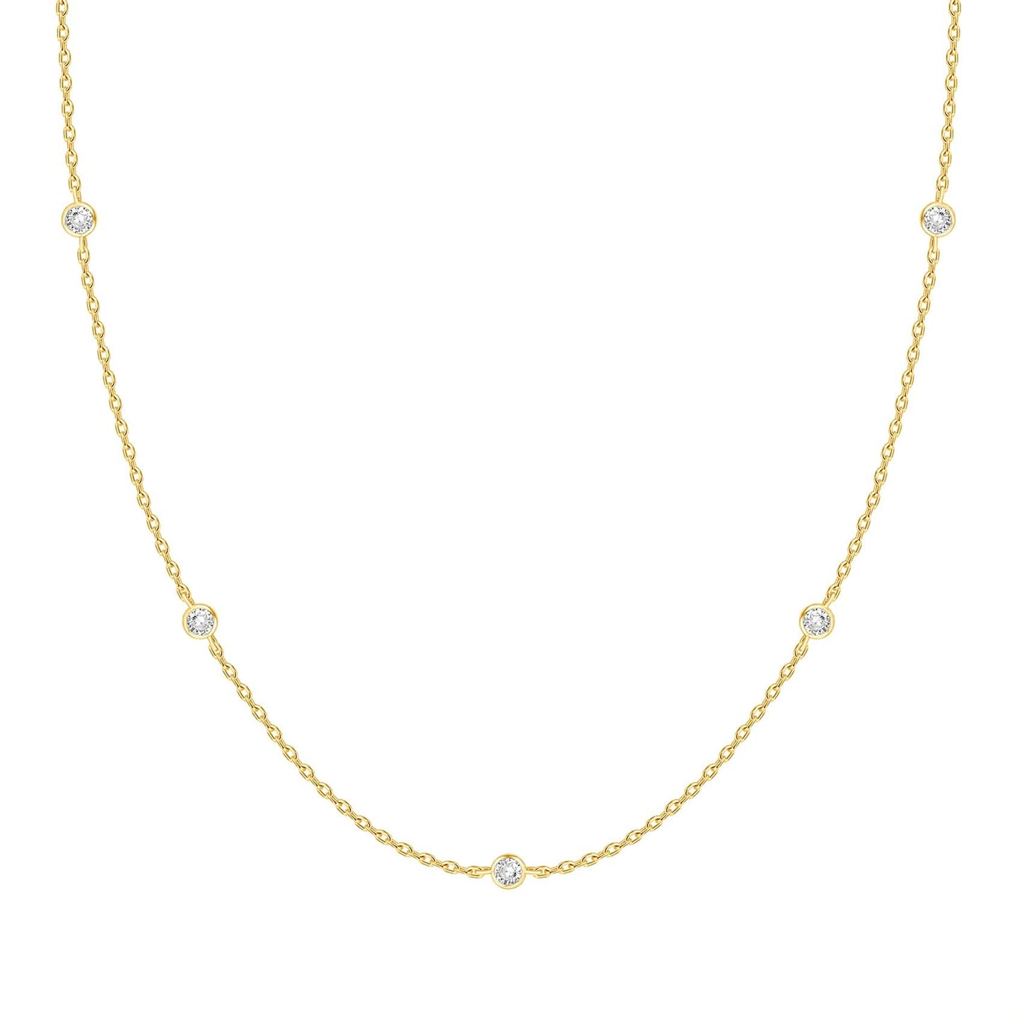 PAVOI 14K Yellow Gold Plated Station Chain Necklaces for Women - Dainty Simulated Diamond Necklace - Layering Cubic Zirconia Chain