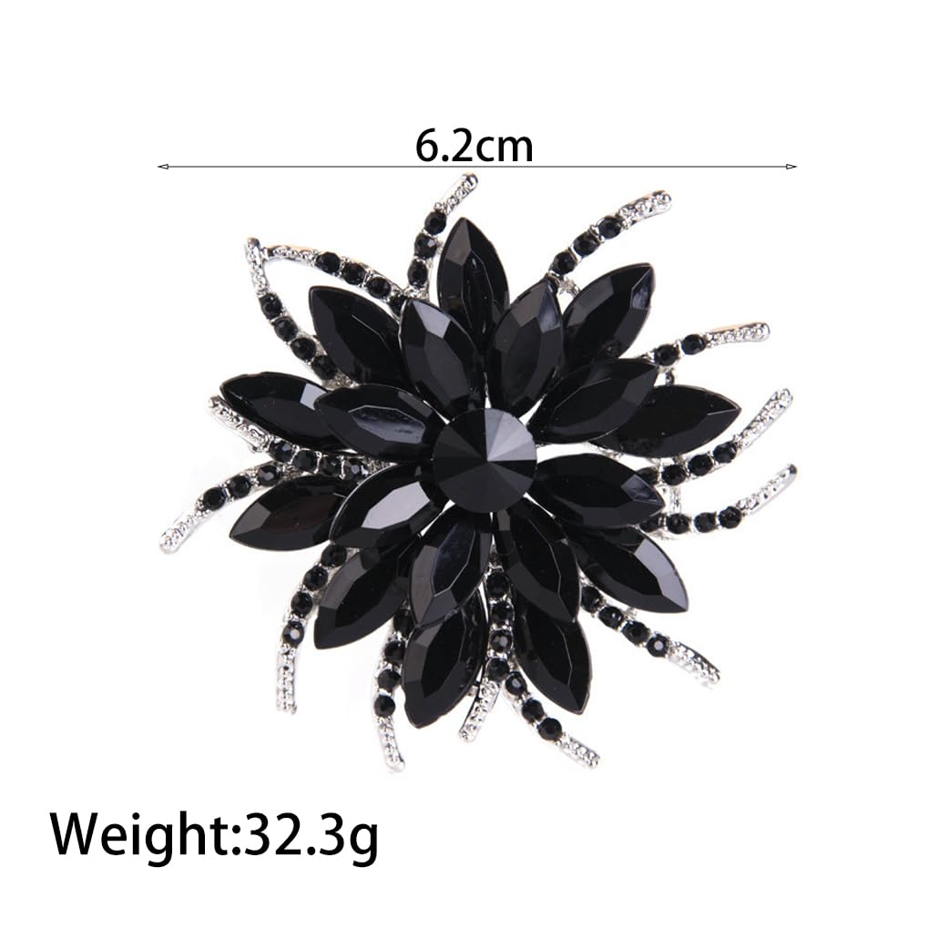 Rhinestone Large Flower Brooches Pins for Women Fashion Sparkly Crystal Sunflower Statement Brooch Unique Wedding Party Suit Dress Jewelry Accessories (Black2)