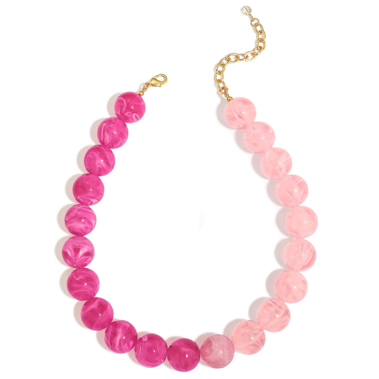 FAUTHENTICUTE Chunky Pink Necklace for Women Two-tone Pink Polished Round Resin Beaded Necklace Trendy Bead Collar Statement Necklace for Summer and Beach Boho Jewelry Gifts