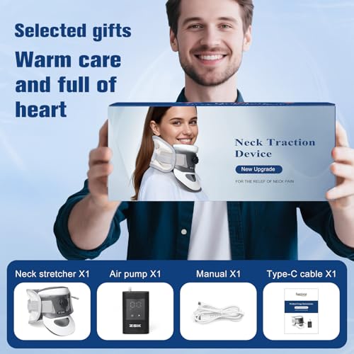 Cervical Neck Traction Device - FSA Eligible,Adjustable Inflatable Neck Stretcher,Removable 20° Curved Support,3D Dynamic Traction,Pain Relief Neck Decompression Tension Relief