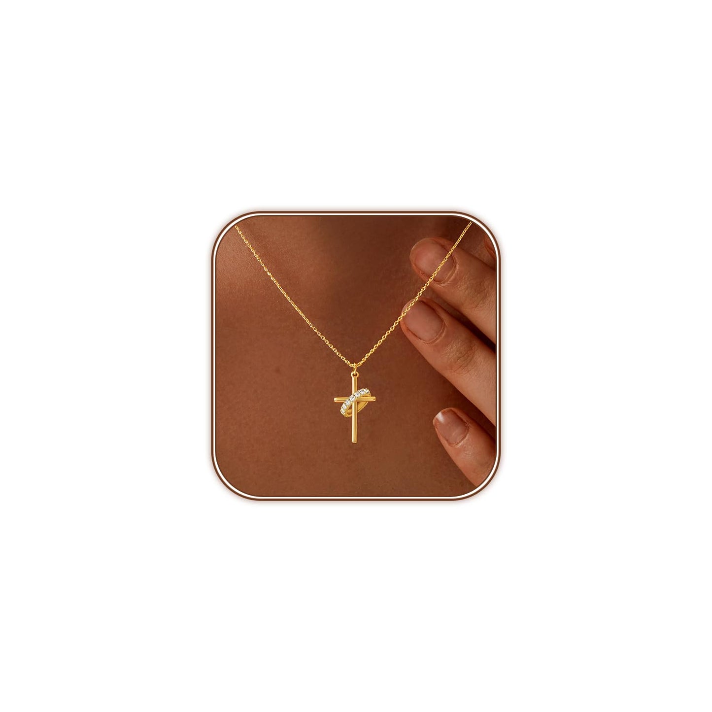 HAXIYA Gold Cross Necklace for Women 14K Gold Plated Cross Pendant Necklaces Simple Diamond Hoop Faith Cross Jewelry First Communion Necklace