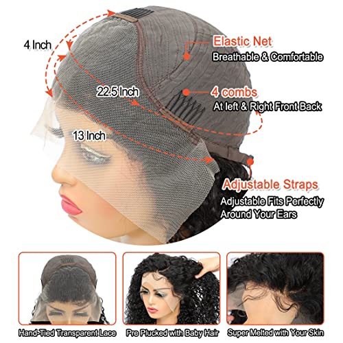 Kinky Curly Lace Front Wig Human Hair 13x4 Glueless Wigs Virgin Hair Pre Plucked with Baby Hair 18 Inch HD Deep Jerry Curly Wave Lace Frontal Wigs 150% Density Full and Thick