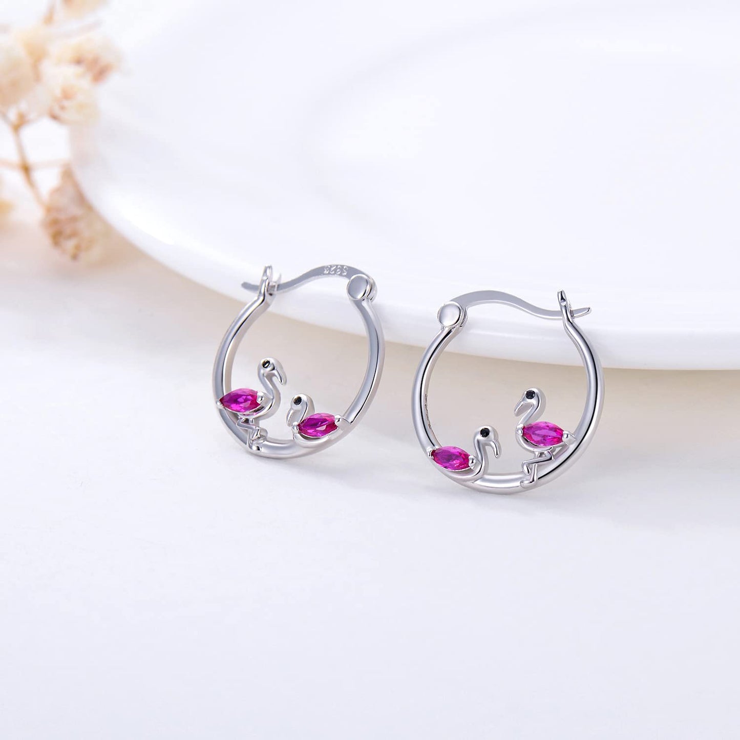 Flamingo Earrings Sterling Silver Hypoallergenic Small Hoop Earrings for Sensitive Ears Flamingo Jewelry Graduation Gifts for Women Daughter Her