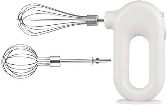 Portable Handheld Mixer, USB Electric Blender with 2 Mixing Heads - Wireless Rechargeable Food Mixer, Dough Stirrer, Eggbeater & Whisk for Kitchen, Baking, Cooking(WHITE)