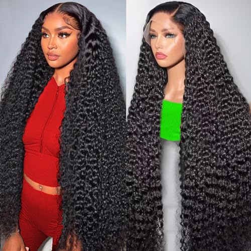13x6 Deep Wave Lace Front Wigs Human Hair for Women HD Transparent Deep Curly Lace Frontal Wigs Pre Plucked with Baby Hair Natural color(26 Inch)