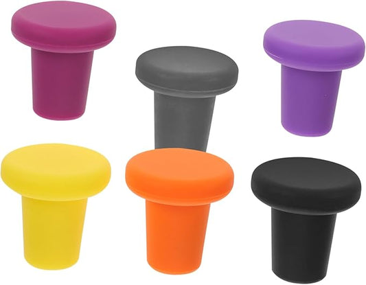 ULTECHNOVO 6pcs Silicone Wine Stoppers Reusable Leakproof Seal for Wine Beer and Beverage Bottles Vibrant Colors for Easy Identification and Decor Food-grade Silicone