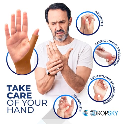 Dropsky [4pack] Waterproof Wrist Wraps Thumb Support With Gel Pad, Thumb Brace for Arthritis Pain and Support - Thumb Wrist Brace, Carpal Tunnel Relief - Left and Right Hand - Lightweight, Therapy Rubber-Latex. (Nude).