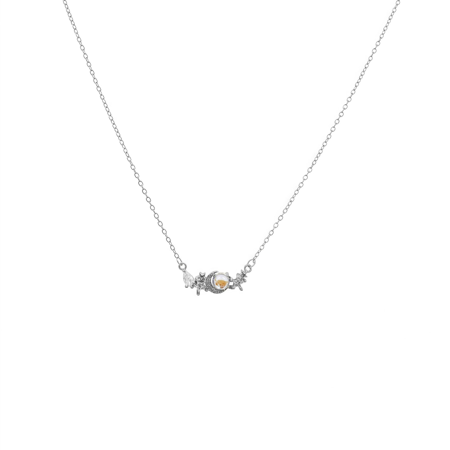 Buyongwant Star Moon Necklace for Women Moonstone Irregular Pendant Simple High Fashion Jewelry Silver