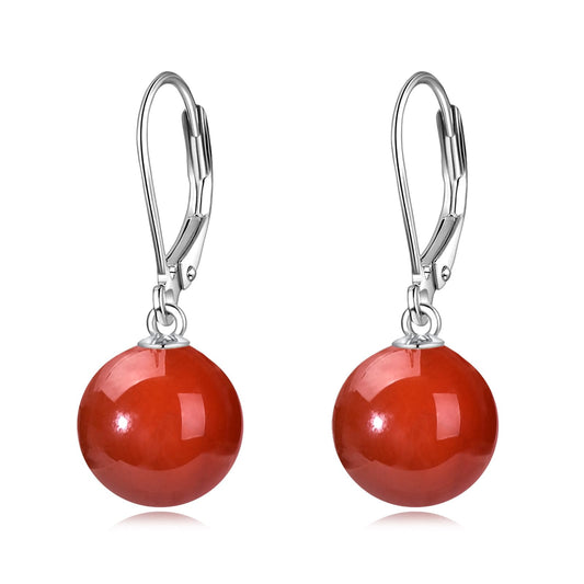 925 Sterling Silver Carnelian Leverback Earrings Red Agate Dangle Drop Jewelry Gifts for Women (Red Agate)