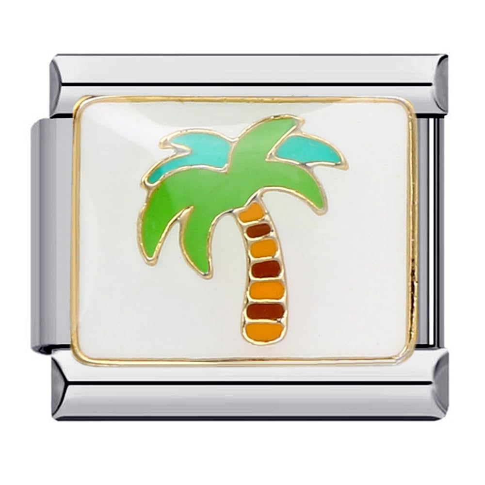 Jukoclut 9mm Italian Style Modular Charm Bracelet Link Handmade DIY Stainless Steel Jewelry Gifts for Women (Coconut Tree)