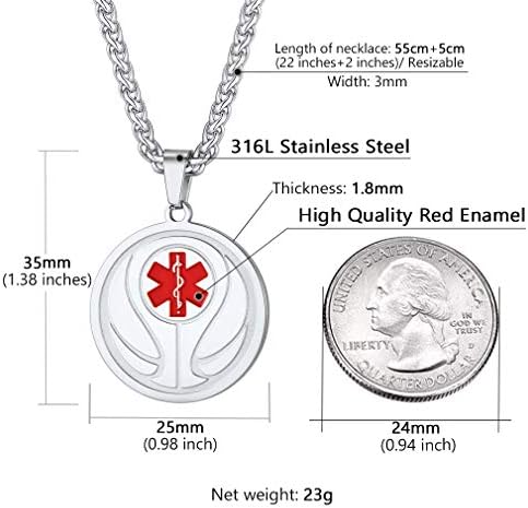 Supcare Medical Alert Necklace for Men Women, Stainless Steel Engraved Medical Emergency Pendant,Customized Medical ID Jewelry(16 Types)