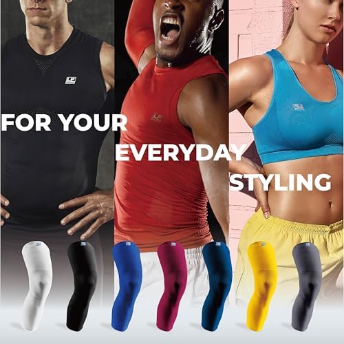LP SUPPORT Compression Sleeve Leg Full Length for Sports, Cycling, Running, Basketball, for Men Women (Black, S - XL, 2pcs)