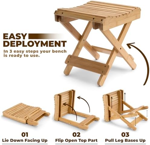 Sorbus Foldable Shower Stool – Bamboo Foot Rest & Shaving Stool for Inside Shower – Portable Step Stool, Folding Shower Bench, Wooden Sauna Chair, Bathtub Foot Rest – 11" x 10.75" x 12" (Bamboo)