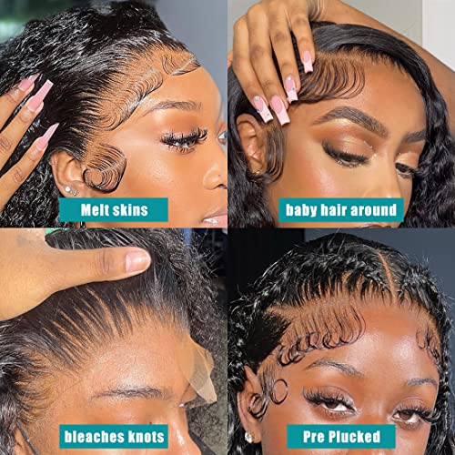 13x4 Deep Wave Lace Front Wigs Human Hair 180% Density Curly Human Hair Wigs for Black Women Wet and Wavy Wig Pre Plucked with Baby Hair (Deep Wave Wig, 22 Inch)