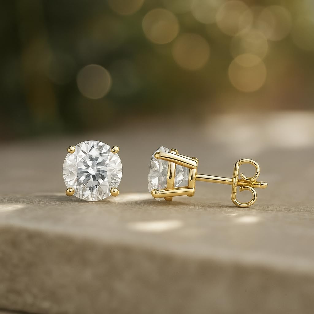 Certified 4.0 Carat Lab Grown Diamond Earrings in 14K Yellow Gold, H/SI Color/Clarity, Premium Collection of Diamond Stud Earrings for Women and Men, Quality Studs Made in USA